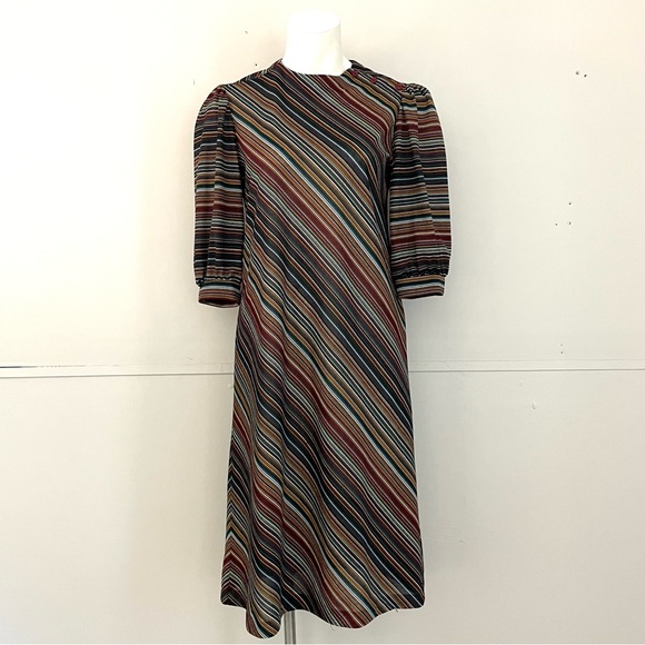 Vintage 70s/80s Candy Stripe Balloon Sleeve A-line Shift Dress Size Small - Picture 8 of 9